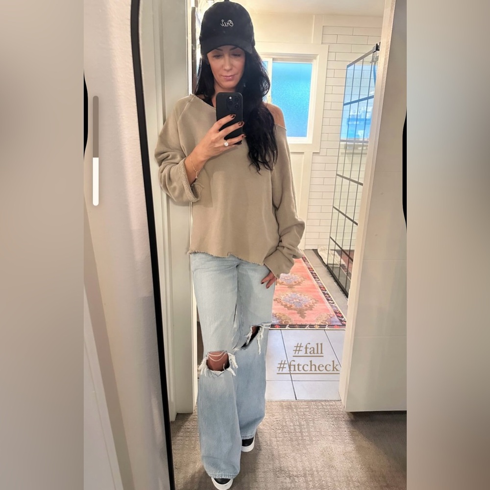 Joah Brown Slouchy Pullover Sweatshirt - 2 Size - S/M Sand French Terry - Picture 8 of 8